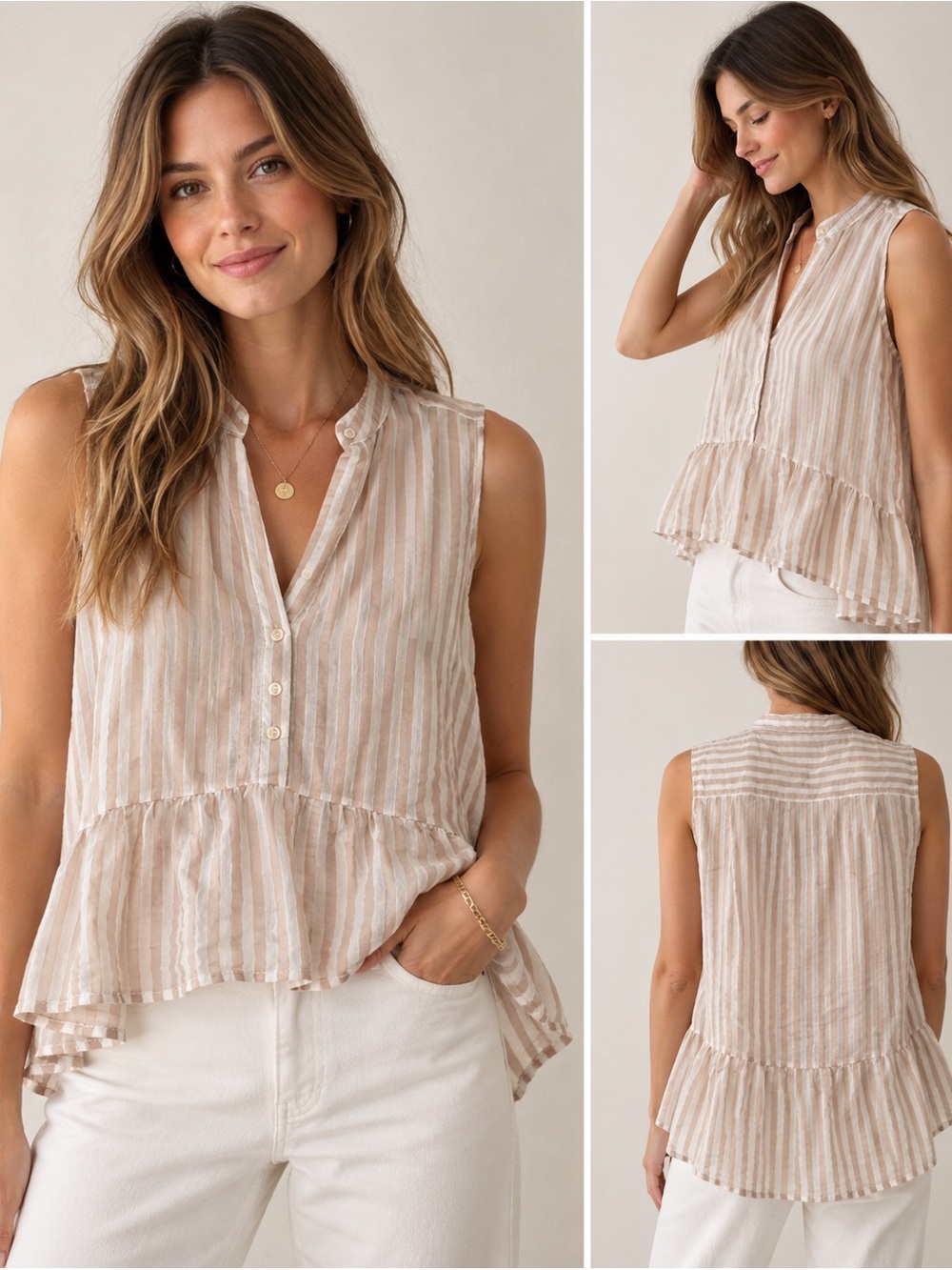 Trovata Birds of Paradis Striped Ruffle Hem Blouse